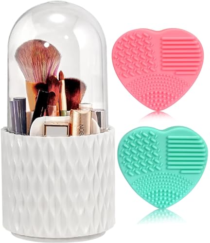 Lostwry Porta Brochas Maquillaje, Organizador de Brochas de Maquillaje Giratorio de 360° con Tapa Organizador de Cosméticos Giratorio para Maquillaje Pincel, Lápiz Labial