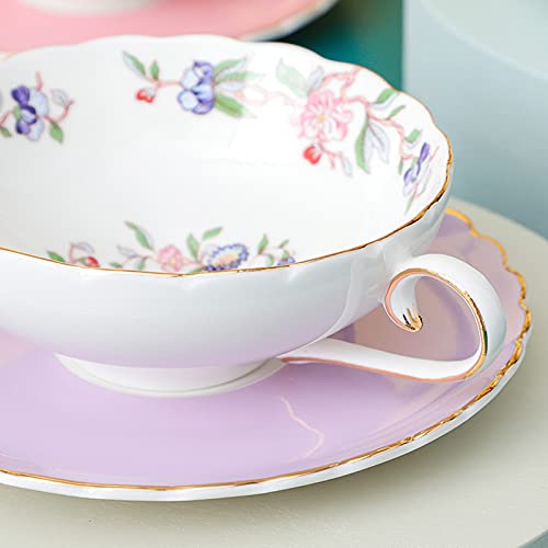 fanquare Taza y Platillo de Porcelana, Taza de Café con Diseño de Pájaro y Flor de Loto Rosa, Taza de Té con Ribete… - Imagen 4