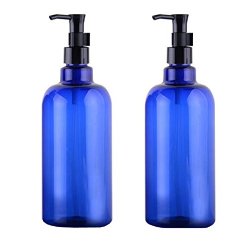 ASTRQLE 2PCS 500ml 17oz Blue Plastic Refillable Empty Lotion Emulsion Cream Pump Bottle Shampoo Body Wash Container for Family Use