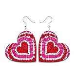 Colorful Valentine's Day Leather Dangle Earrings Dainty Heart Shape Love Rainbow Plaid Print Earrings for Women Jewelry(A)