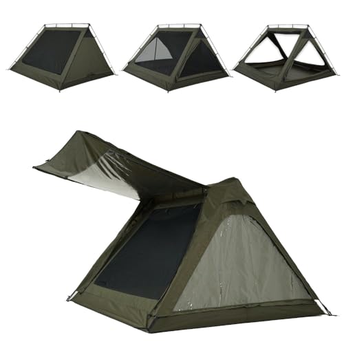 CAMVIL 4 Person Canvas Tent with Full Rainfly&Footprint, Easy Set Up Breathable 4 Season FamilyTent for Winter Outdoor Glamping Car Camping (A Tent Green)