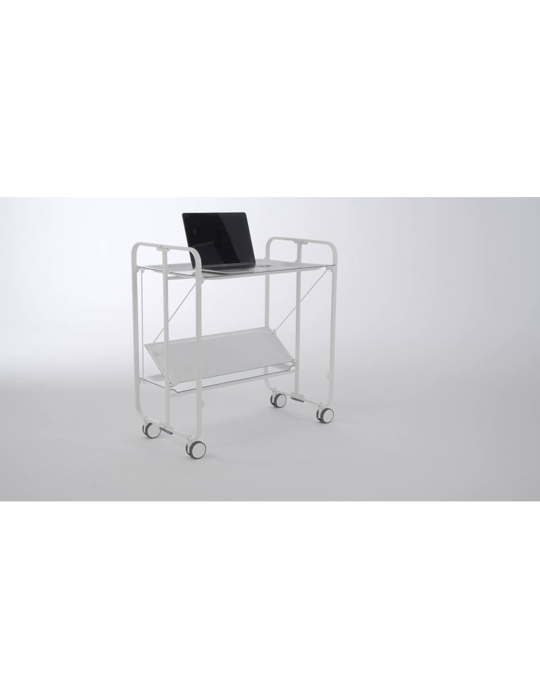 DON HIERRO - Table roulante Pliante Bauhaus châssis Blanc, 2 Plateaux-Blanc