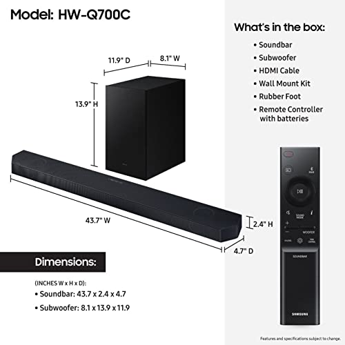 Image of SAMSUNG HW-Q700C 3.1.2ch Soundbar w /Wireless Dolby Audio, Q-Symphony, SpaceFit Sound Pro, Adaptive Sound, Game Mode Pro, Airplay 2, Tap Sound, Chromecast and Alexa Built-in