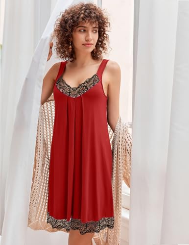 Image of Ekouaer Womens Nightgown 2 Pack Nightgown V Neck Lace Sleepwear Sleeveless Chemise Women's nightgowns & sleepshirts S-XXL
