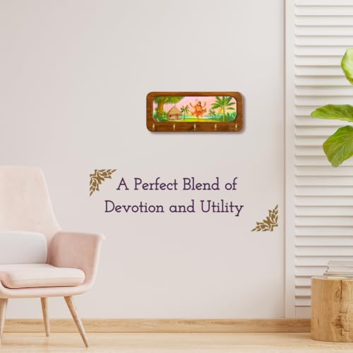 Image of Stylish Wooden Key Holder for Wall | Cute Key Holder for Home Decor | Key Holder Stand with 5 Hooks | Wall Mounted Key Hanger| (Hanuman Ji)