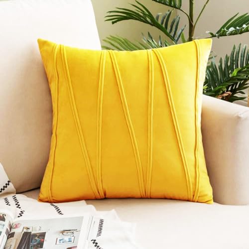 Image of Khooti Velvet Striped Cushion Cover Pack of 1-40 inchX40 inch /102X102 Cm | Orange Yellow | Soft Pillow Covers Cushion Case for Sofa Bedroom Living Room Chair Car, Cushion Cover with Zig Zag Pattern
