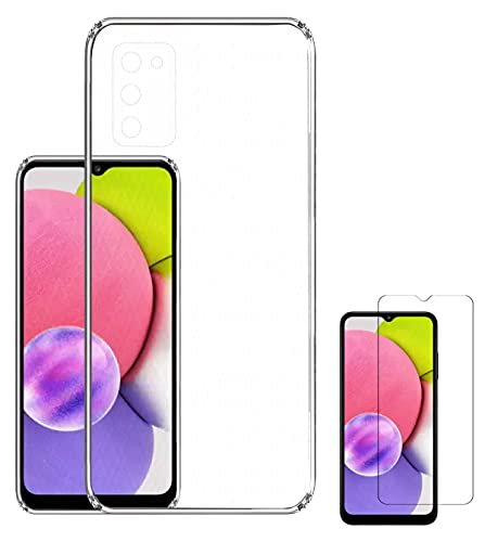 Image of Soft Flexible Silicone Back Cover Compatible with Samsung Galaxy A03s, Transparent Case + Screen Guard