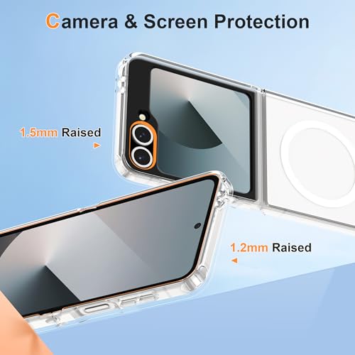 Image of ORETECH Magnetic for Samsung Galaxy Z Flip 7 FE Case Galaxy Z Flip 6, with [2 x Screen Protector] Translucent Back Non-Slip Shockproof Bumper Case for Galaxy Z Flip 7FE / 6 - Clear | 2 Pack Screen Protector, Transparent Back Non-Slip Hard PC Shockproof Cover