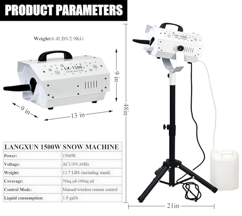 langxun 1500w snow machine with manual amp wireless remote control  large output snowmaking machine for indoor amp outdoors  adjustable snowflake size  perfect for christmas weddings and parties