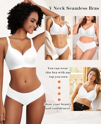 Image of DOCUMO Wireless Bras for Women No Underwire Seamless Push Up Bras with Support and Lift, V Neck Bralette with Bra Extender