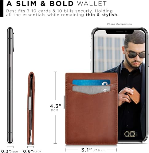 Image of Contacts Credit Card Wallet - RFID Blocking, Minimalist Mini Bifold for Men | Holds up to 11 Cards Including 1 ID Window and 1 Bill Compartment (Tan)