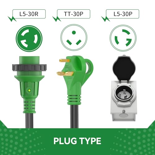 Pre-Drilled 30 Amp Generator Inlet Box and 30 Amp RV Extension Cord 25FT Waterproof Combo Kit, NEMA TT-30P to L5-30R Power Extension Cord with NEMA L5-30P Generator Inlet, ETL Listed - Image 4