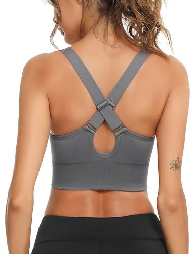 Litherday Top Deportivo Mujer sin Costuras Alto Impacto con Copas Extraíbles Sujetador Fitness sin Aros para Gimnasio y Entrenamiento Gris M