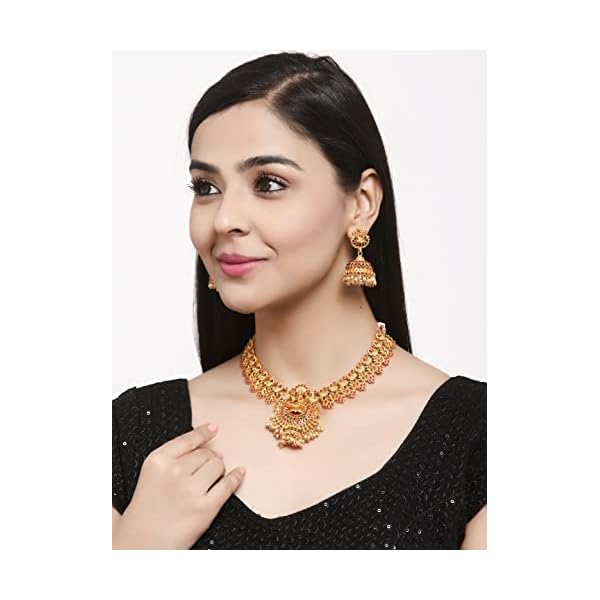 Shining Diva Fashion Latest Stylish Choker Traditional Temple Necklace Jewellery Set for Women (12086s), Golden, One - Image 7
