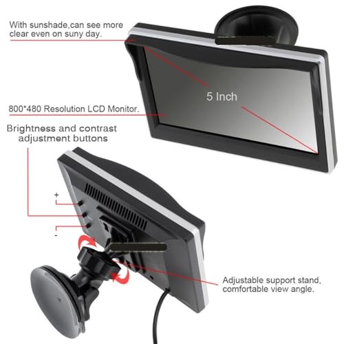Radar de marcha atrás inalámbrico para coche, sensor de aparcamiento visible, kit de detector de radar de asistencia de video de 5 pulgadas, monitor TFT con cámara de visión trasera, radar de marcha