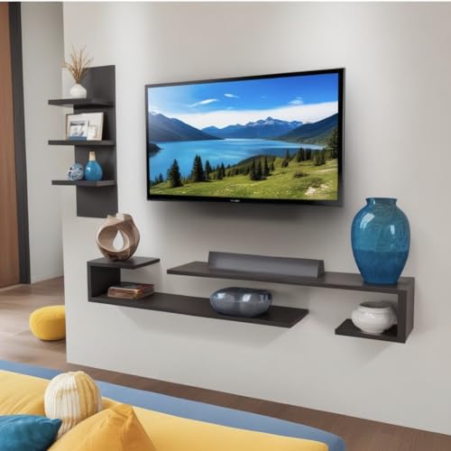 Image of Dual J Style 48 Inches Broad Based Wall Mounted Tv Cabinet Shelf for Living Room, Bedroom, Kids Room, Lounge (Mocha Wenge)