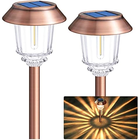 DenicMic Solar Garden Lights Outdoor Pathway Lights Glass Stainless Steel Waterproof Solar Powered Landscape Lights for Yard Patio Lawn Path Walkway, Super Bright 12-40 Lumens, 2 Pack Cover