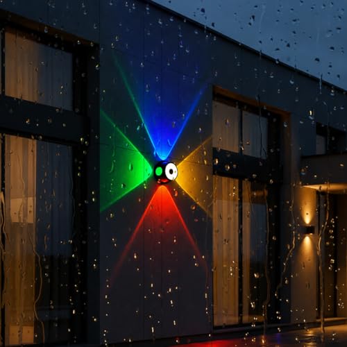 Image of FERA Waterproof Up Down Led Wall Lamp, Aluminium IP65 Body 4+1 Ray, Multycolor, Indoor /Outdoor Decorative Wall Sconce Light, (Ironman Color)