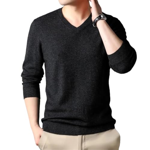 Men Solid V-Neck Long Sleeve Soft Top Autumn Winter Warm Wool Sweater