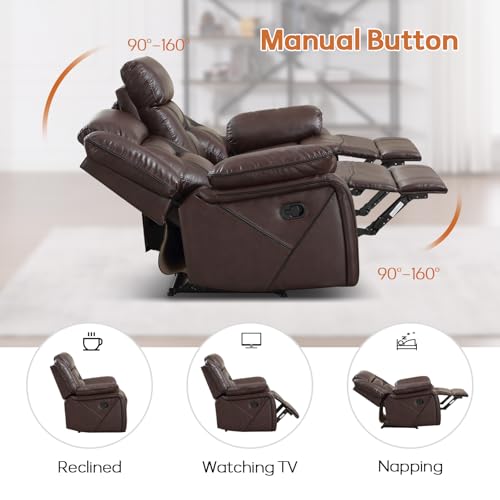 Image of EBELLO Manual Recliner Sofa Set, Faux Leather Reclining Living Room Furniture Set, Included Loveseat and 3 Seat Manual Recliner Sofa, Dark Brown(Loveseat+Sofa)