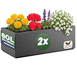 Casaria® 2X Jardinière Ethica Anthracite 80x36x36cm 80L résistante Fond d'écoulement Bac à...
