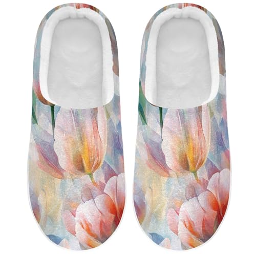 JUNZAN flower Summer Flowers Womens Cotton House Slippers Closed Toe Memory Foam Mens Slippers for Travel Christmas Presents 6-7