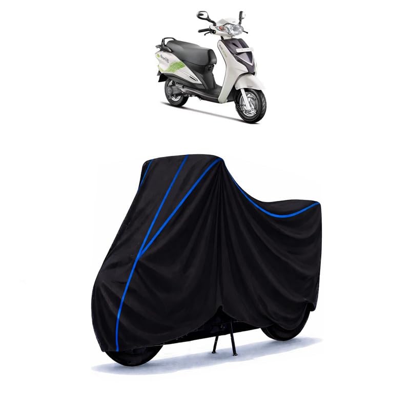 Image of Scooty Cover Water Resistant for Duet LX 110 CC | Universal Scooter & Bike Cover | Heavy Duty UV Dust, Rain & Scratch Protection | Elastic Fit All Weather Indoor Outdoor | Black with Blue Piping