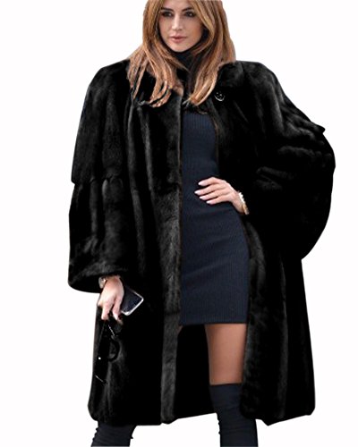 Aox Women Winter Faux Fur Coat Warm Thick Plus Size Trench Jacket Luxury Long Cape Casual Outwear Overcoat (Medium, Black)