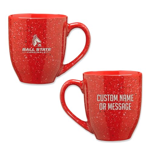 Image of Rico Industries NCAA Ball State Cardinals Red Personalized 16 oz Team Color Laser Engraved Speckled Ceramic Coffee Mug