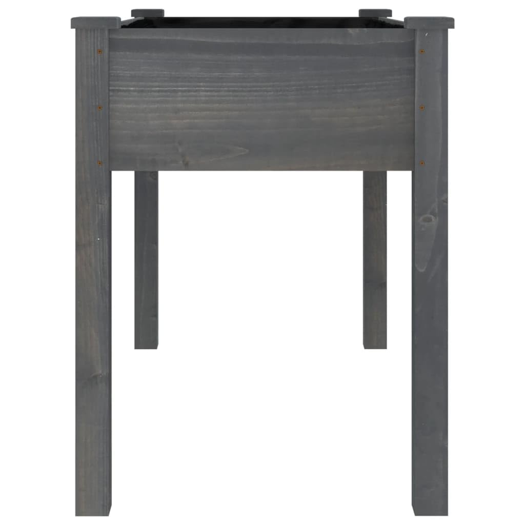 Macetero gris 118 x 59 x 76 cm, madera maciza de abeto, con inserto, bancal elevado para jardín, terraza y balcón, jardinera exterior