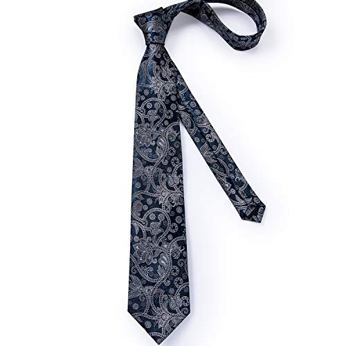 Image of DiBanGu Paisley Ties for Men Silk Necktie and Pocket Square Cufflinks Tie Clip Set Woven Classic Mens Tie for Wedding Party