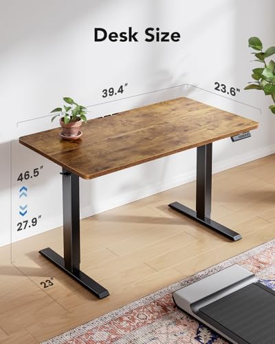 HUANUO 40" x 24" Electric Standing Desk Adjustable Height, 4 Memory Height Settings, Headphone Hook, Cable Manager, Sit Stand Up Desk for Home Office & Computer Workstation, Vintage Brown