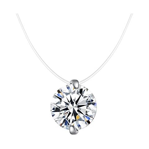 Bo&Pao Kette Damen Nylonkette transparent Halskette mit schwebender Stein Zirkonia 8 mm Anhänger Sterling Silber 925 Cover