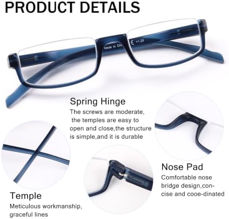 Kerecsen Half Frame Reading Glasses for Men & Women, Lightweight Comfort-Fit Design with Spring Hinges — 사진 3