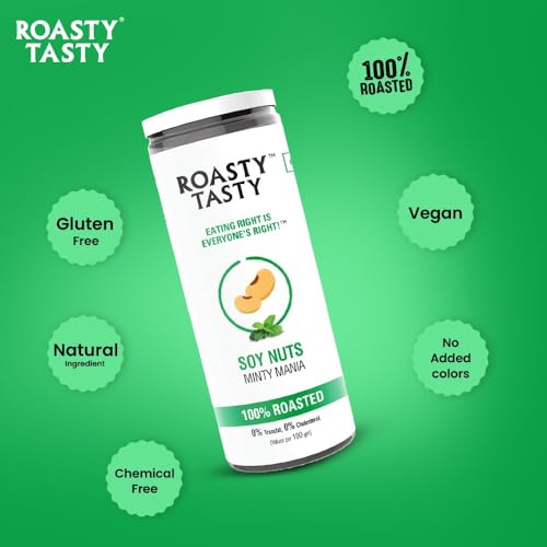 Image of Minty Mania Flavor | Roasty Tasty Roasted SOY Nuts Snacks | High Protein, Weight Loss Support, Ready-to-Eat Delight | Zero Cholesterol, Gluten-Free | Healthy and Tasty Roasted Namkeen Snacks (150g)