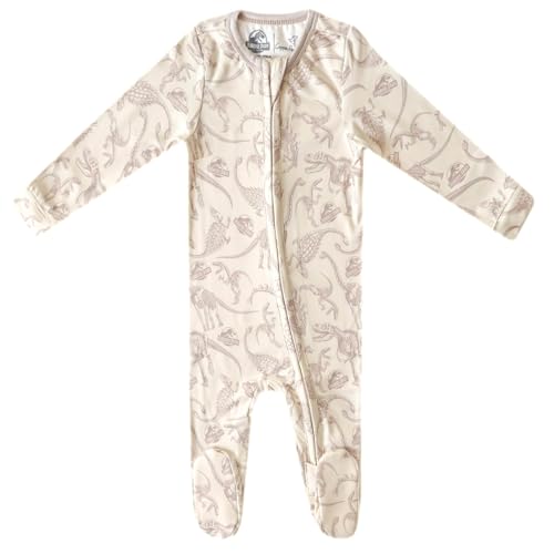 Image of Copper Pearl Zip-Up Footie Baby Pajamas - Soft Newborn Onesies for Boys & Girls, Tag-Free with Two-Way Zipper Baby Sleepers for Newborn - 24 Months, Jurassic Park Fossils