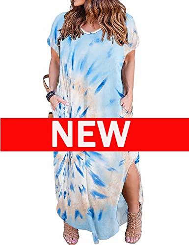 Image of Kancystore Women's Plus Size Dresses Summer Casual Loose Pocket Short Sleeve Slits Long Maxi Dress XL-5X
