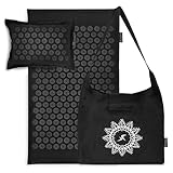 ProsourceFit Ki Acupressure Mat and Pillow Set with 100% Natural Linen for Back/Neck Pain Relief and Muscle Relaxation, Black Pearl