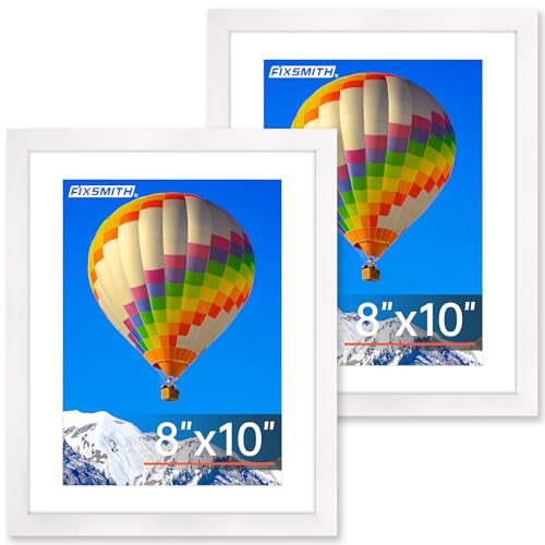 FIXSMITH 8x10 Picture Frame, White Photo Frame with HD Plexiglass, Display Pictures 5x7 with Mat or 8x10 Without Mat, Picture Frames Collage for Tabletop or Wall Display, 2 Pack