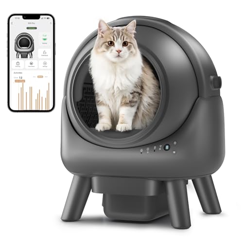 Self Cleaning Litter Box for Multiple Cats – Automatic Cat Litter Box with App Control, Odor-Free Waste Disposal, Dual Safety Sensors, Litter Bags, Grey-Qx2