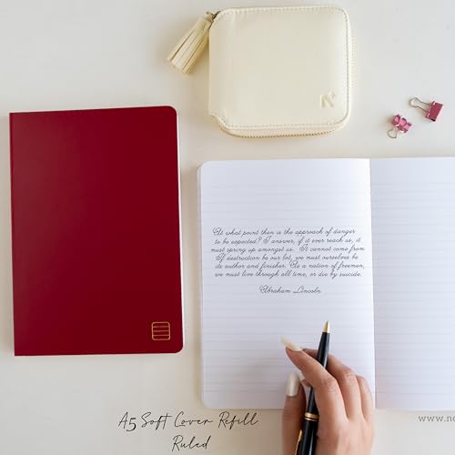 Image of NEORAH - A5 Ruled Notebook Soft Cover | Journal Refill | Ruled Journal | 110 GSM | 160 Pages (Size 21 cm x 14.8 cm) Planner Journaling Writing Note Taking Diary, Travellers Journal -RED
