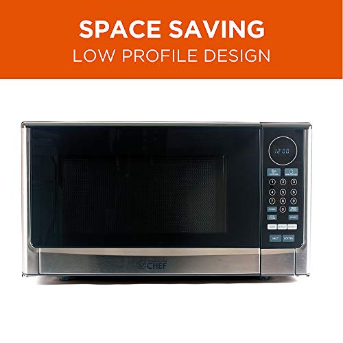 Commercial Chef Chm14110S6C Countertop Microwave Oven, 1100 Watts, Small Compact Size, 10 Power Levels, 6 Easy One Touch Presets With Popcorn Button, Removable Turntable, Child Lock, Stainless Steel #TOP6