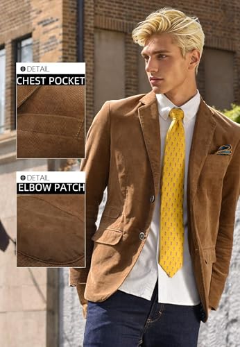 Mens' Suit Corduroy Blazer Jacket with Elbow Patch Notched Lapel Casual Vintage Slim Fit Tuxedo Wedding Party Prom3