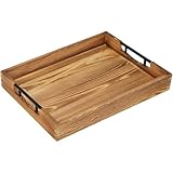 LotFancy Large Ottoman Tray for Living Room, 17x13'' Wood Serving Tray with Handles, Home Décor for Coffee Table, Sofa, 2 Skidproof Coasters Included