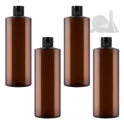 PQPAUTY 4 Piezas 500ml Recargable Marrón de plástico Botellas con Tapa Abatible Negro Botellas para lociones como cremas hidratantes jabones líquidos champús geles