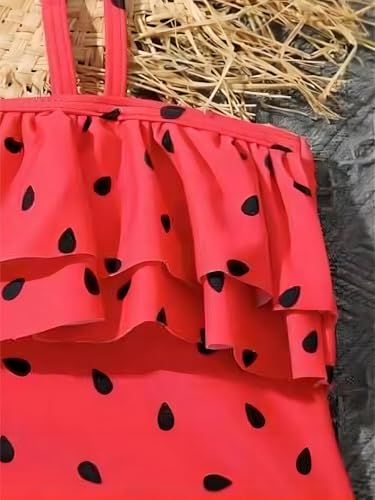 Image of Girl's 2 Piece Set Watermelon Print Ruffle Hem Bikini Sets Bathing Suit Red 140