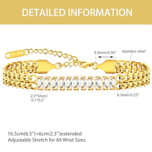 Image of Ladies Gold Double Cuban Chain, Tennis Zircon Charm Mountain /Round Mustard Seed Pendant Bracelet for Women Mom Religion Faith Jewelry