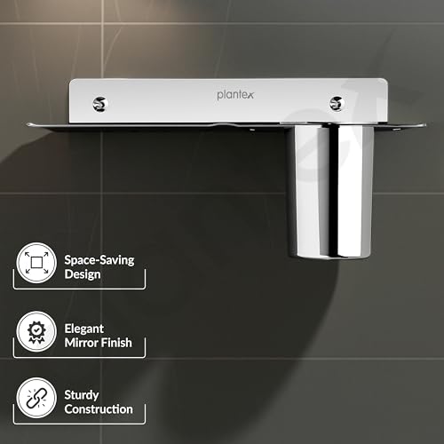 Image of Plantex Stainless Steel 2in1 Soap Dish with Tumbler Holder /Soap Stand /Tooth Brush Holder /Bathroom Accessories - Wall Mount (Chrome)