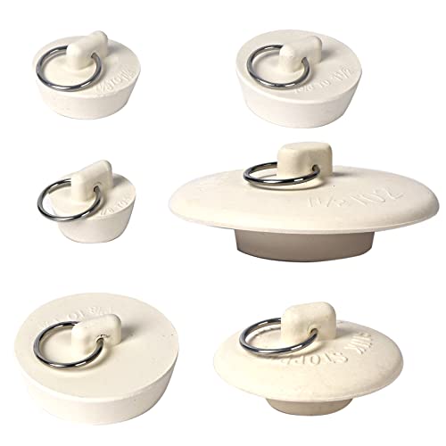 6 Pieces Rubber Sink Stopper Drain Stopper Bath Tub Stopper with Pull Ring Kitchen Drain Plug Sink Plug Bathroom Bath Plugs 6 SizesWhite