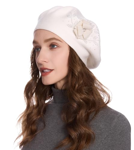 Béret français réversible pour femme motif floral et couleur unie
